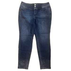 Lane Bryant Denim Embellished Three-Button Womens Dark‎ Wash Jeggings Size 18